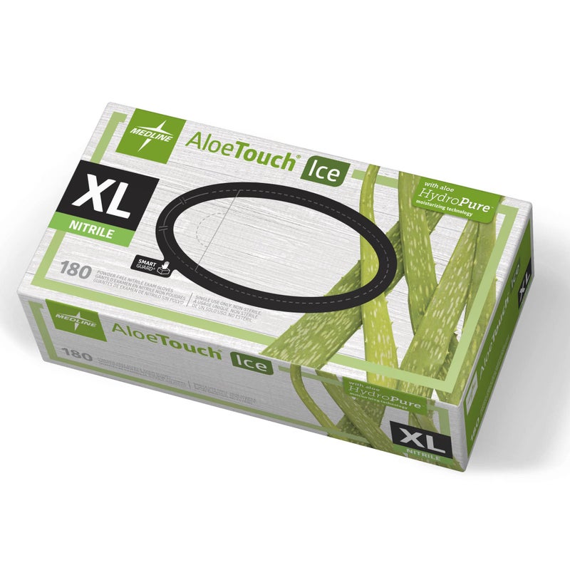 Medline AloeTouch Ice Nitrile Exam Gloves, 180 Count, X-Large, Powder Free, Disposable, Soothes Hands, Tear Resistant, Multi-use Healthcare Tasks - Image 1